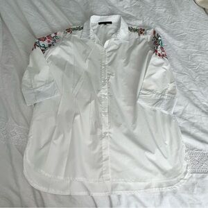 MAXSPORT MEDIUM embroidered blouse long shirt dress white floral